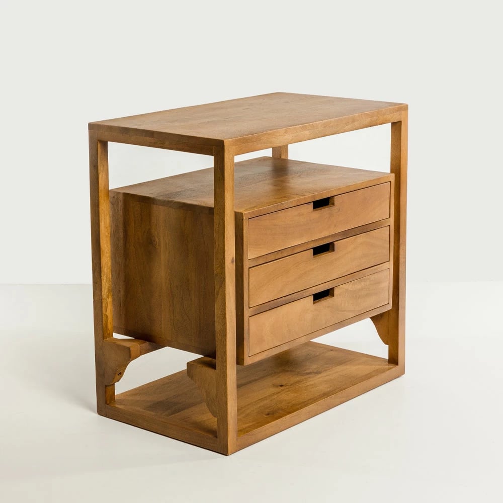 Komodinë ELIS me 3 sirtarë, ngjyrë natyrale, 65x38x65cm