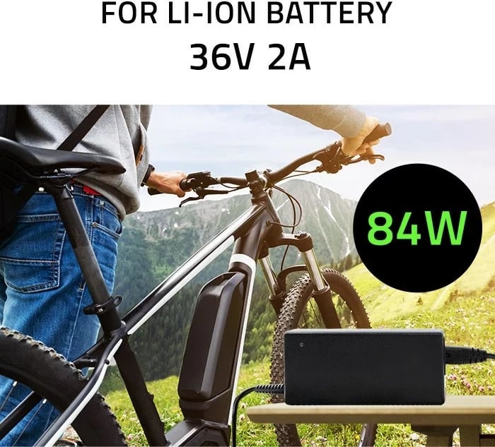 Karikues Qoltec 50761 për bateri e-bike, 42V, 2A, Zi