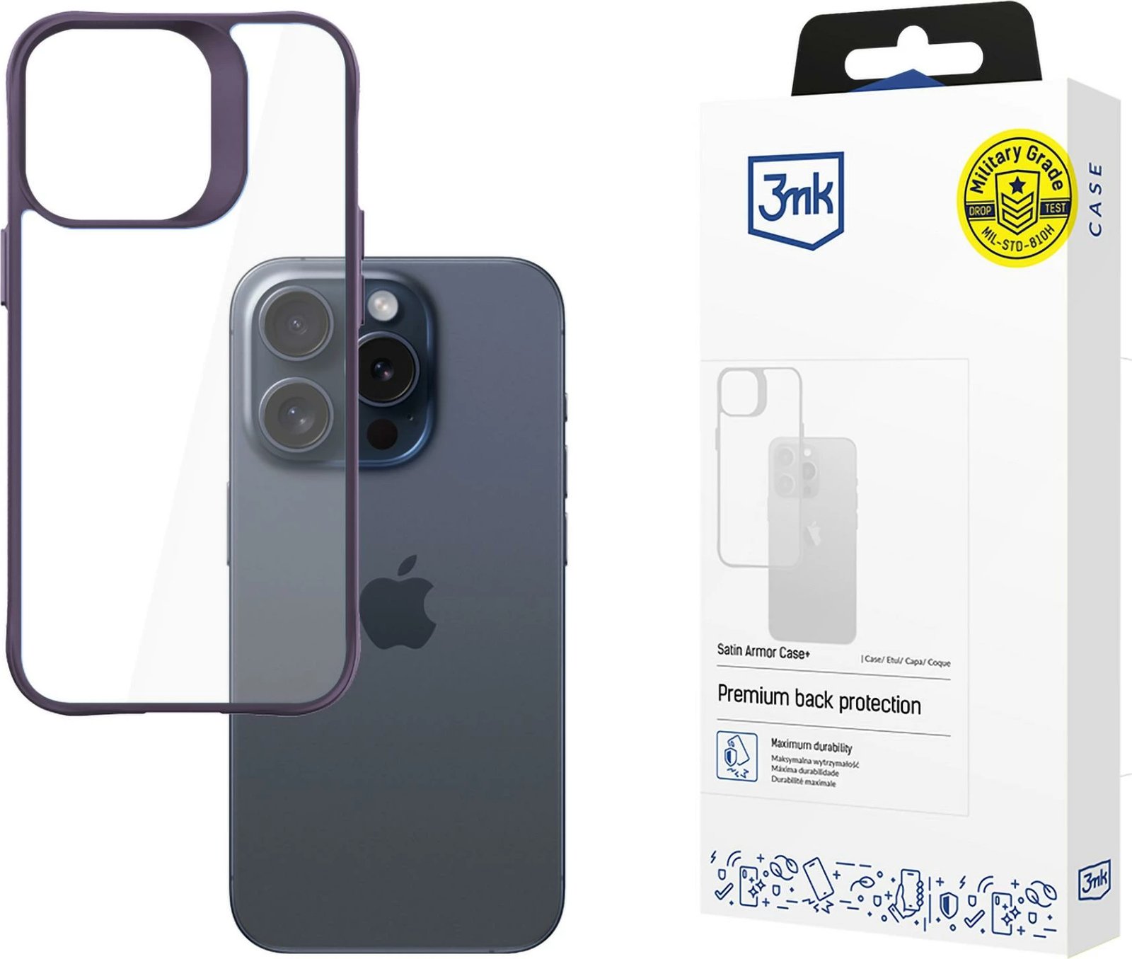 Mbështjellës 3mk Satin Armor Case+ për iPhone 15 Pro Max, Transparent/Vjollcë