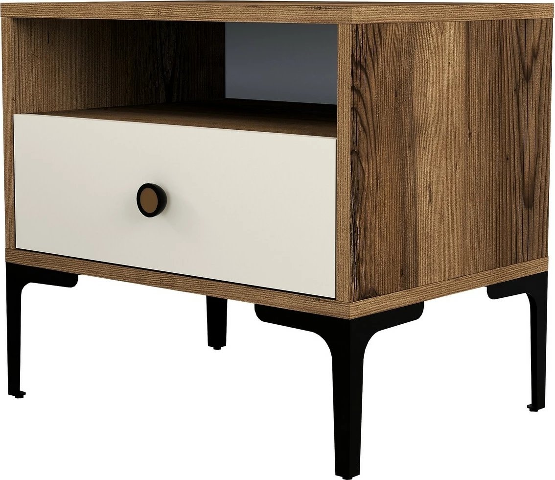 Komodinë natës Hanah Home, Lizbon 533, ngjyrë arre dhe krem