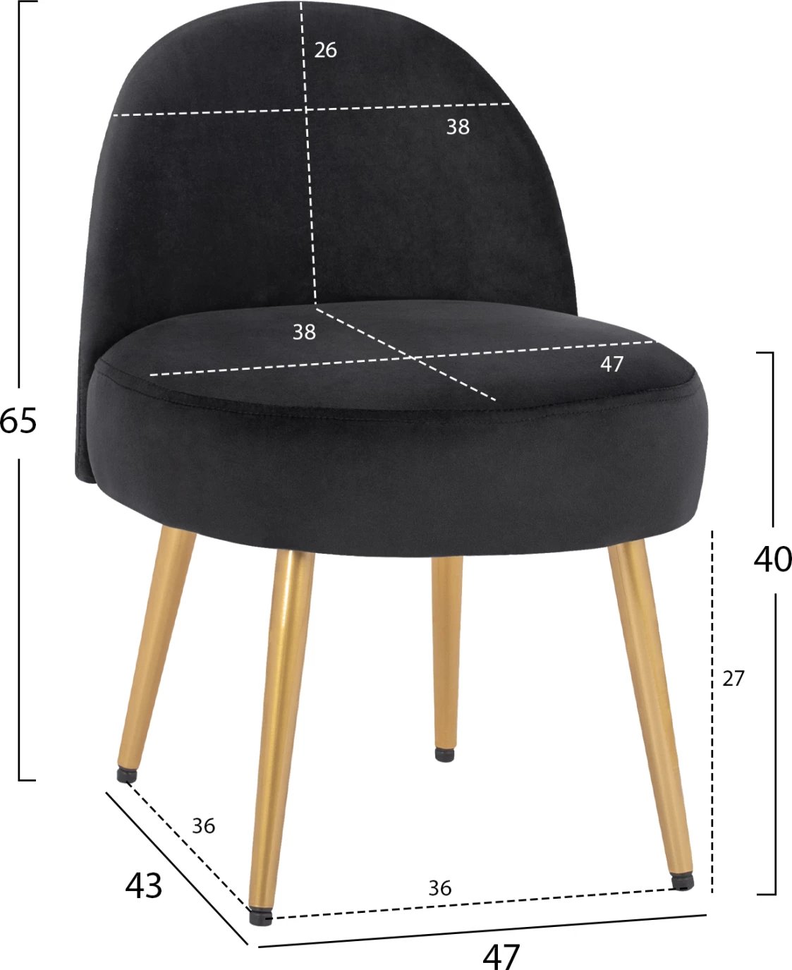 Karrige për bar Yasmine nga kadife e zezë & këmbë ari FH8395.14 47x43x65cm