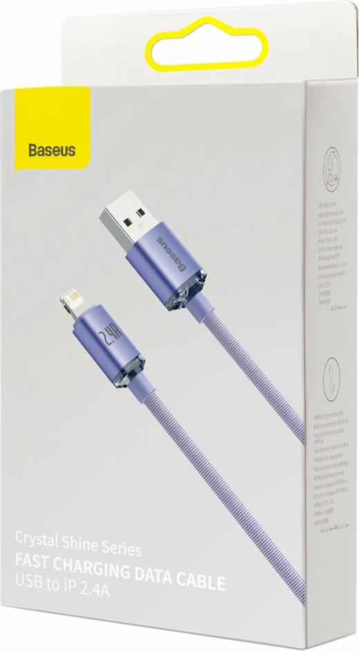 Kabllo karikimi dhe të dhënash Baseus Crystal Shine Series, USB-A në Lightning, 1.2m, 2.4A, vjollcë