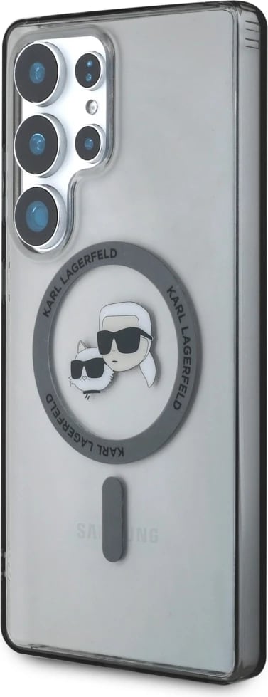 Mbështjellës Karl Lagerfeld Button Karl & Choupette Heads Printed Logo MagSafe për Samsung Galaxy S25 Ultra, zi