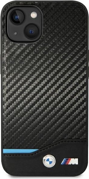 Mbështjellës BMW Leather Carbon për iPhone 14 6.1", i zi
