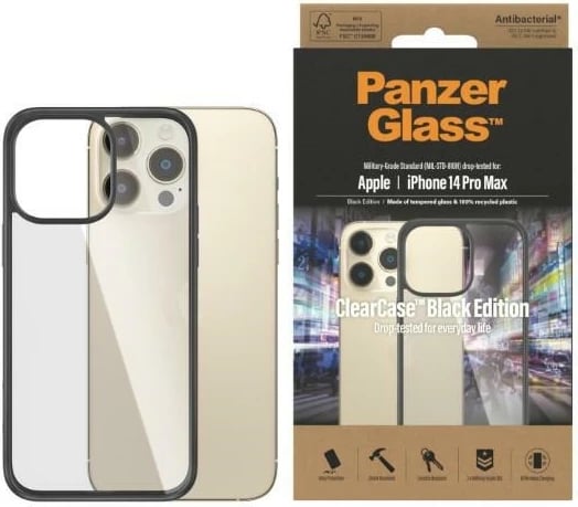 Mbështjellës PanzerGlass ClearCase Black Edition për iPhone 14 Pro Max, Transparent dhe Zi