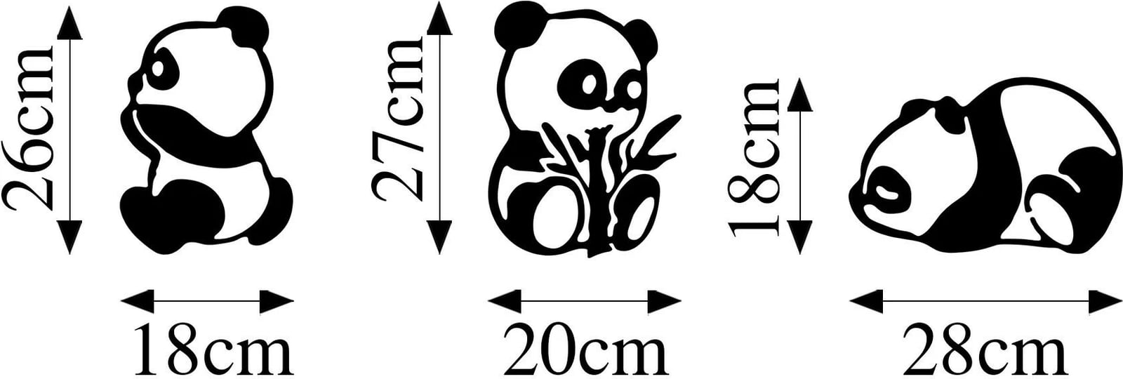 Aksesor dekorativ metalik për mur, panda, Wallity, 3 copë, ngjyrë e zezë, 18x26cm, 20x27cm, 28x18cm