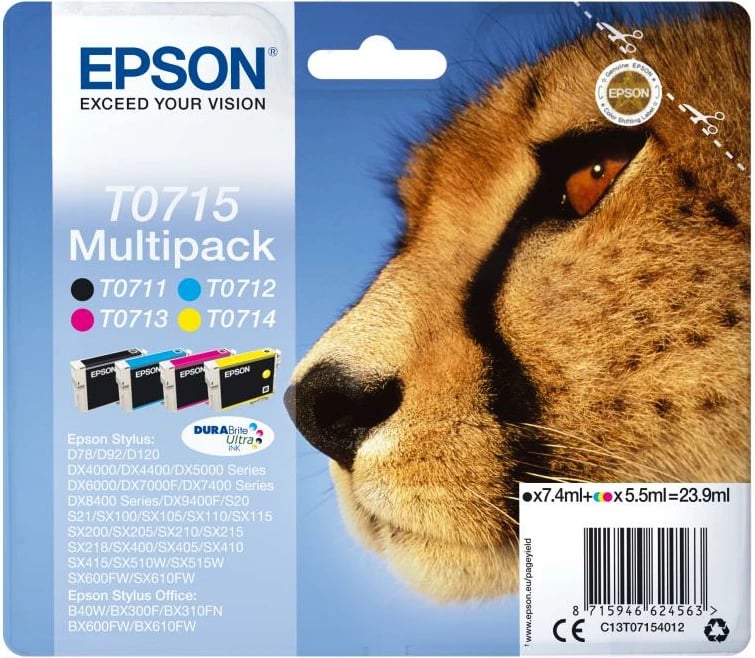 Kaseta boje, Epson, T0715 Multipack, 20 ml, origjinale, shumëngjyrëshe, set
