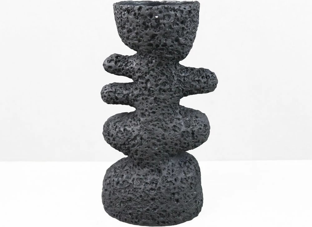 Mbajtëse qirinjsh LUSTRE II, dekor, rrëshirë, e zezë, 14.5x9.5x25cm