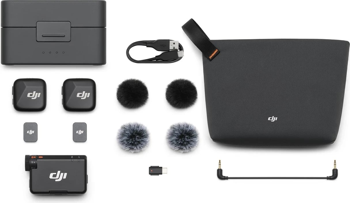 Mikrofon pa tela DJI Mic mini, 2 transmetues, 1 marrës, kuti karikimi Mikrofon pa tela DJI Mic mini, 2 transmetues, 1 marrës, kuti karikimi