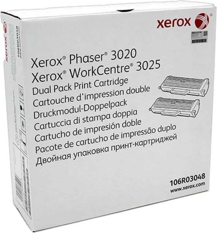Toner Xerox 106R03048 për Phaser 3020/WorkCentre 3025, rendiment 1.5k secila, e zezë, set 2 copë