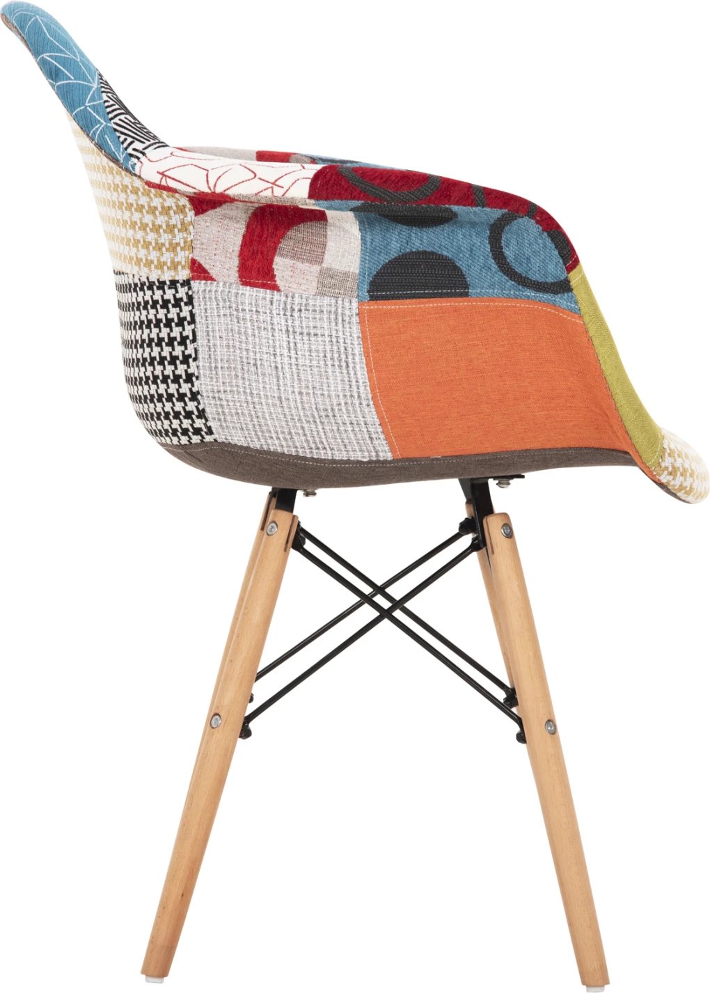 Karrige me krahë, këmbë druri dhe sedilje patchwork Mirto FH005.25 63x57x80 cm, set prej 4 copë