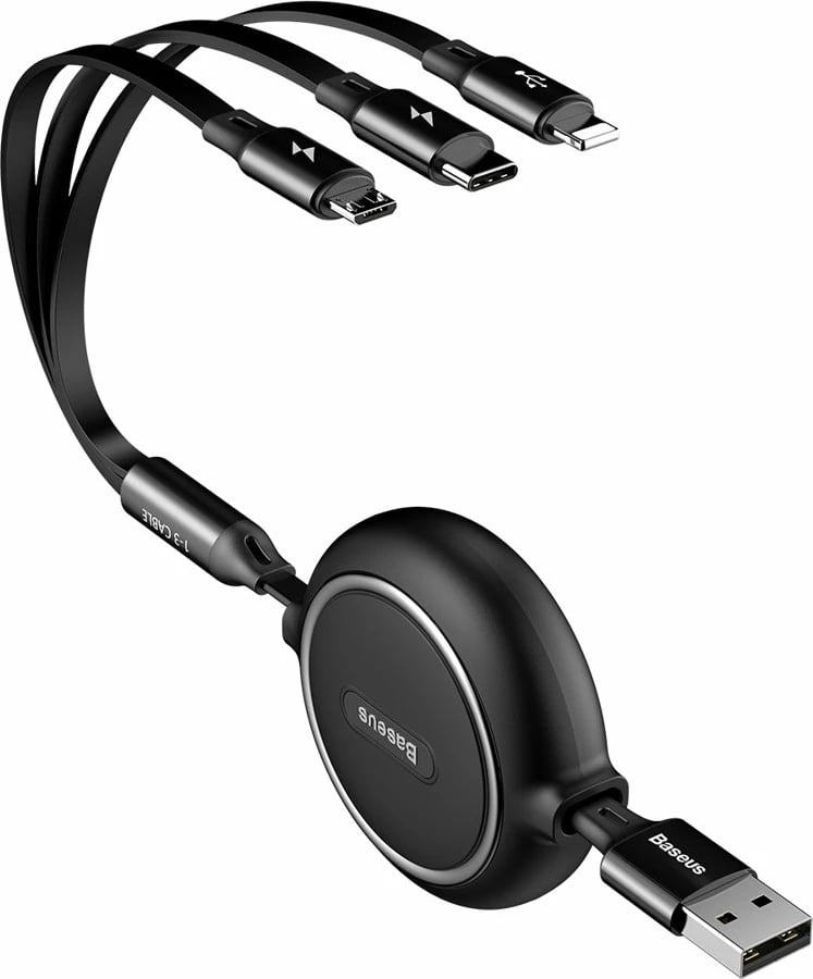 Kabllo zgjatshme 3-në-1 Baseus Golden Loop CAMLT-JH01, USB - micro USB / Lightning / USB-C, 1.2m, e zezë Kabllo zgjatshme 3-në-1 Baseus Golden Loop CAMLT-JH01, USB - micro USB / Lightning / USB-C, 1.2m, e zezë