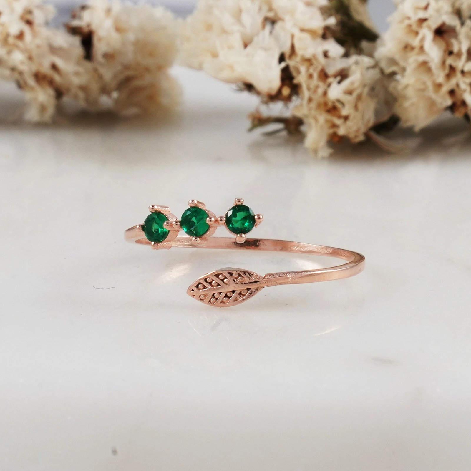 Unazë argjendi Jumeon, ngjyrë rozë e arit dhe e gjelbër, 11582YESIL