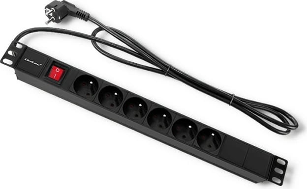 Listë elektrike për RACK Qoltec 54470, 1U, 6x Type E, 2m, e zezë