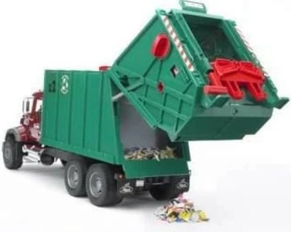Kamion mbeturinash lodër BRUDER Mack BR-02812, 1:16, i kuq/i gjelbër, me dy kosha