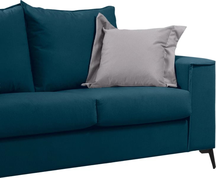 Set divanësh Verona 2 pjesë, pëlhurë blu me jastëkë ngjyrë gri të lehtë