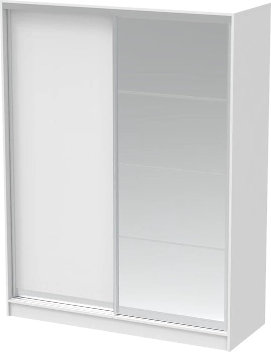 Dollap me dy dyer rrëshqitëse, pasqyrë, ngjyrë e bardhë, 160x60x220cm