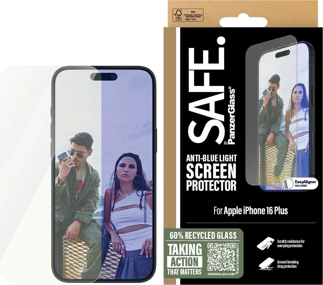 Mbështjellës ekrani PanzerGlass SAFE EyeCare për iPhone 16/15 Plus, transparent