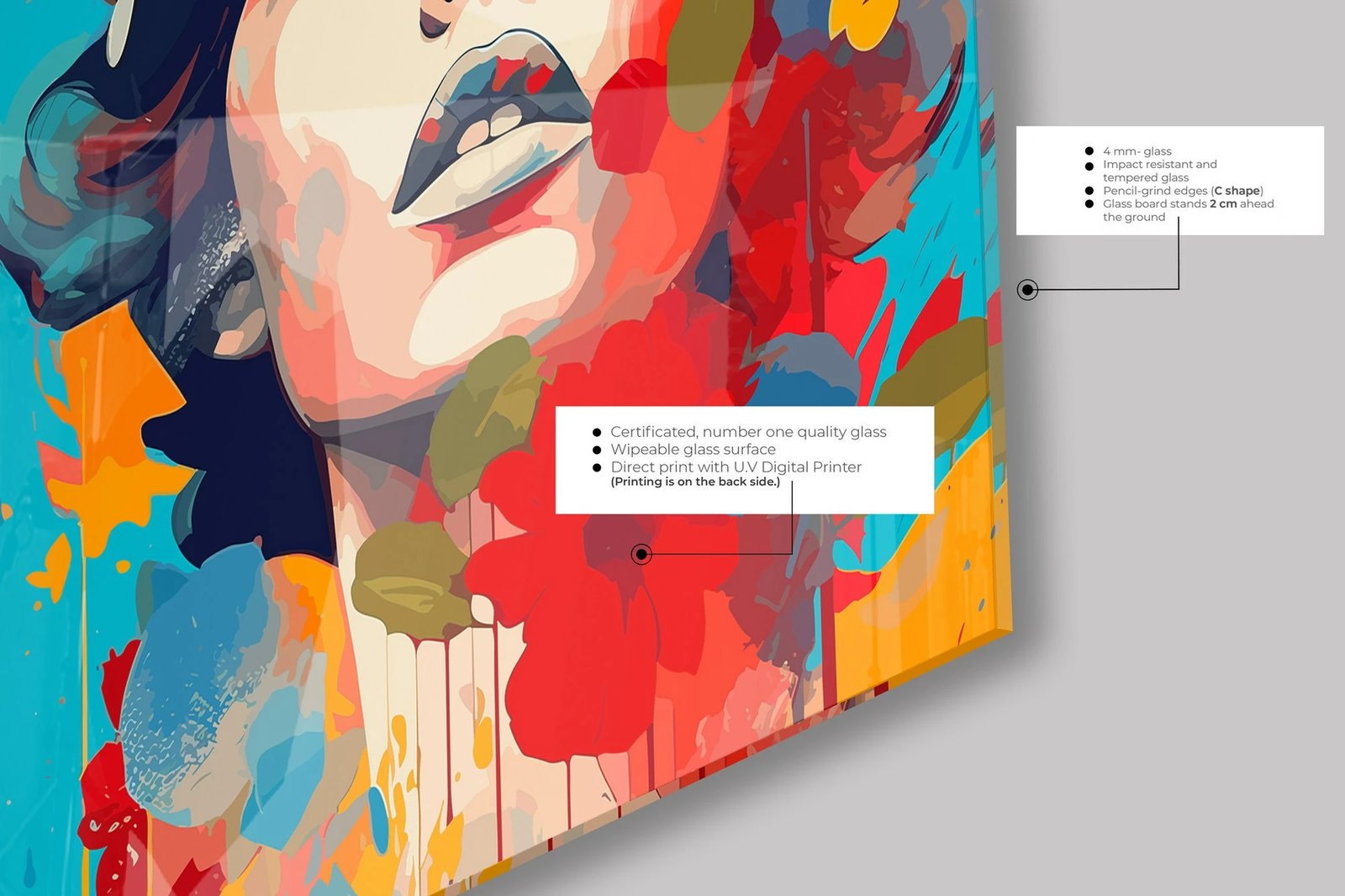 Pikturë dekorative prej xhami të temperuar, shumëngjyrëshe, CAM4076_5050, 50x50cm