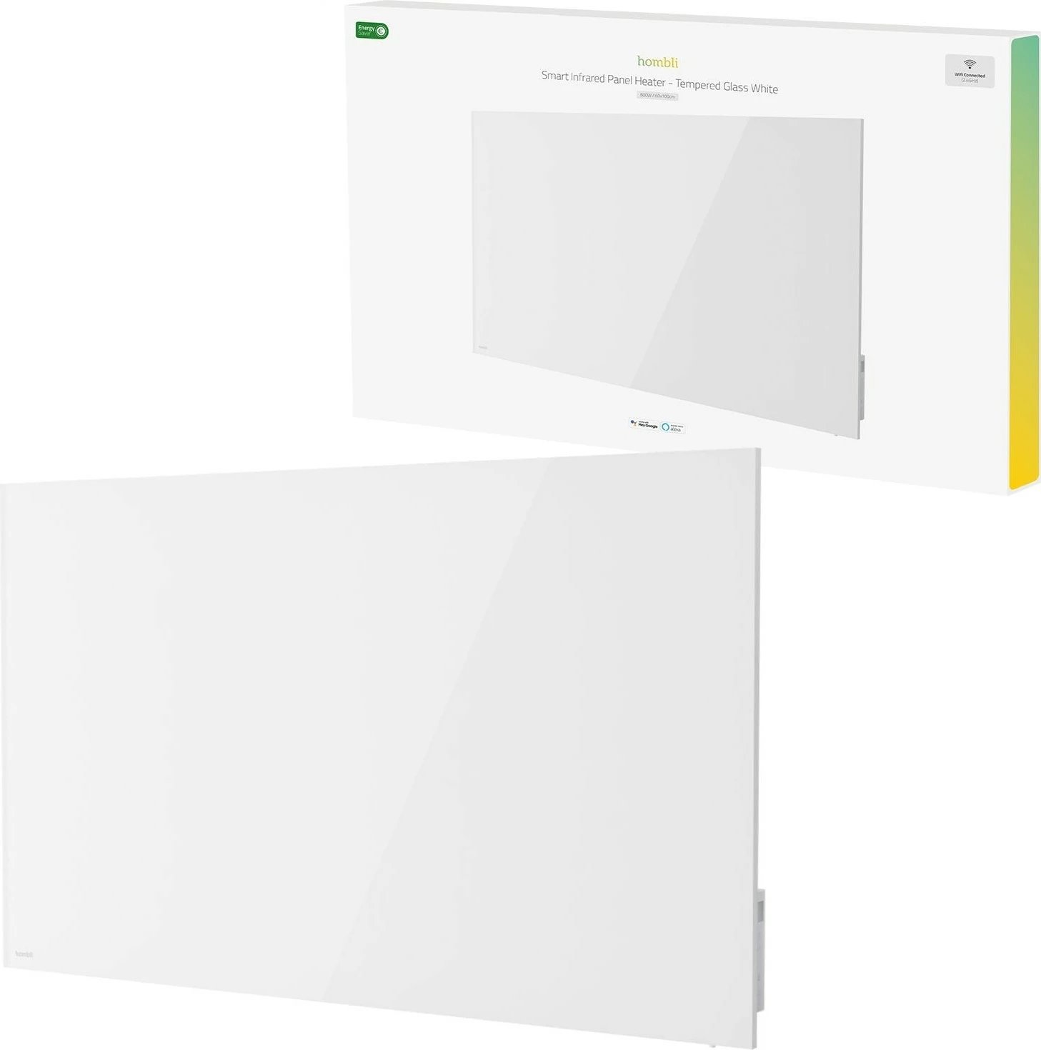 Panel ngrohës Hombli smart 600W, xham, bardhë Panel ngrohës Hombli smart 600W, xham, bardhë