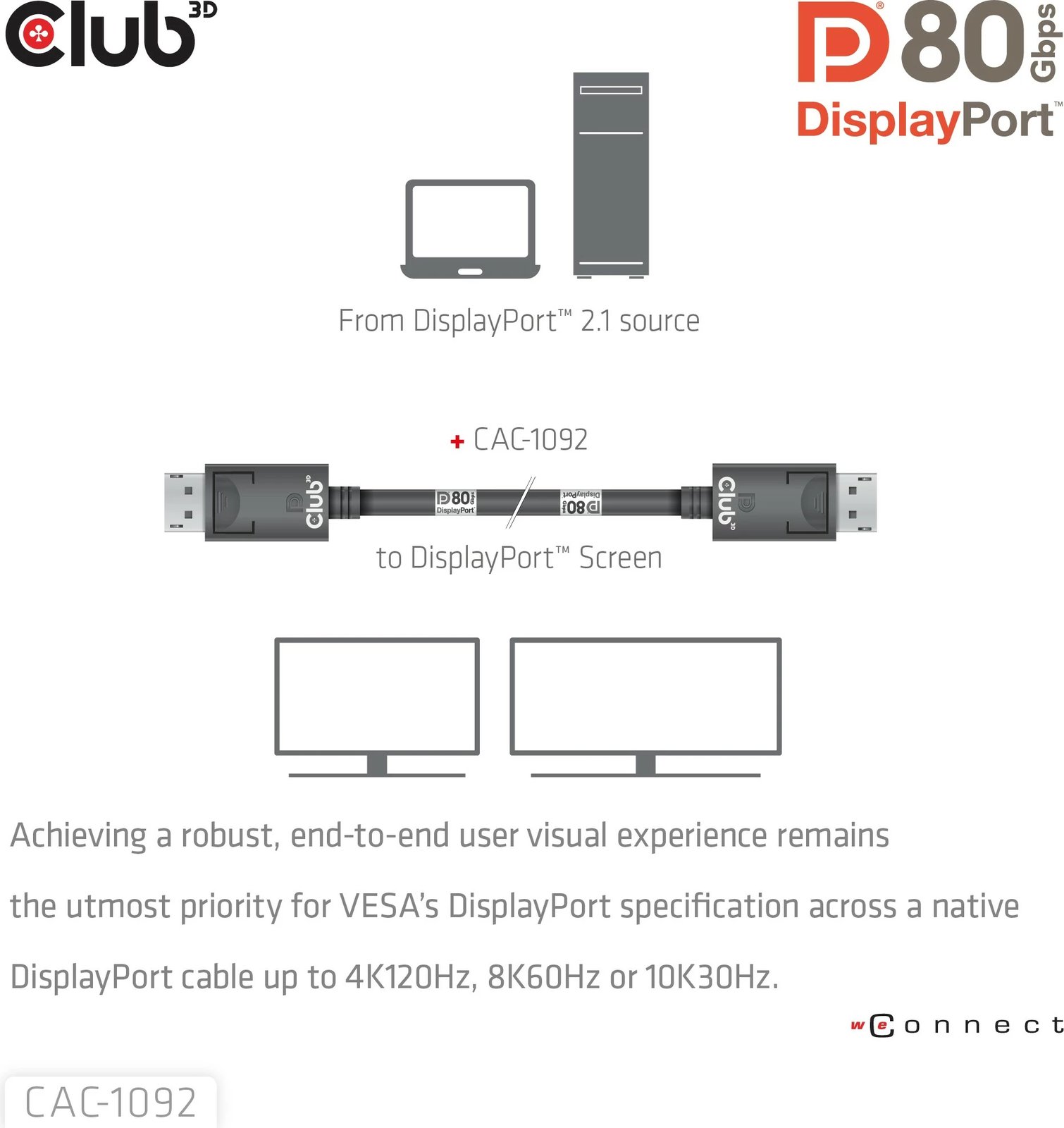 Kabllo DisplayPort Club3D DP-Kabel 2.1 DP80, 1.6m, e zezë