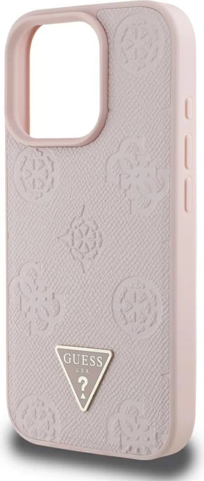 Mbështjellës Guess Grained Hot Stamp Peony Triangle Logo MagSafe për iPhone 16 Pro Max, Rozë