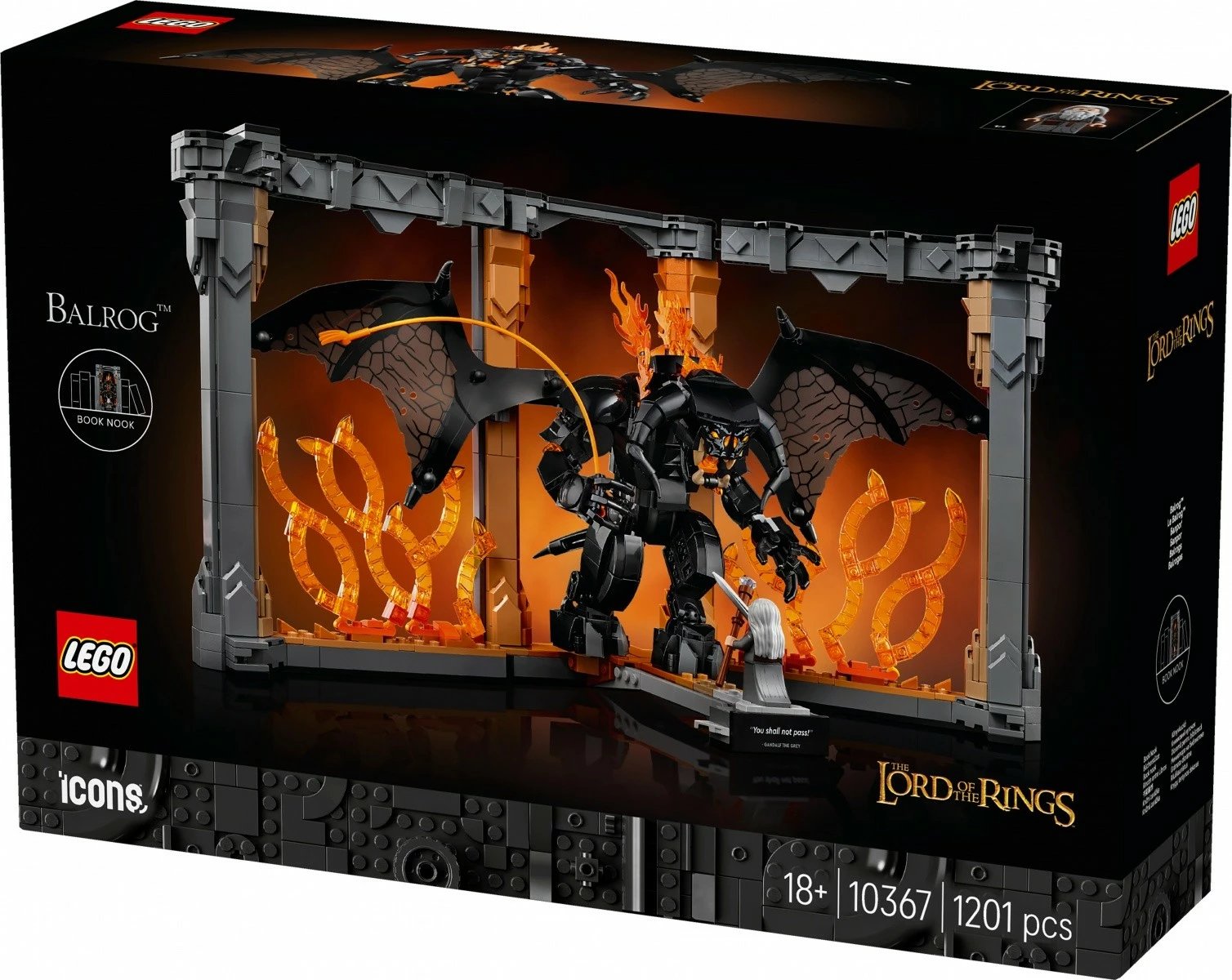 Set LEGO Icons Lord of the Rings Book nook me Balrog, 1201 pjesë, për të rritur, shumëngjyrësh