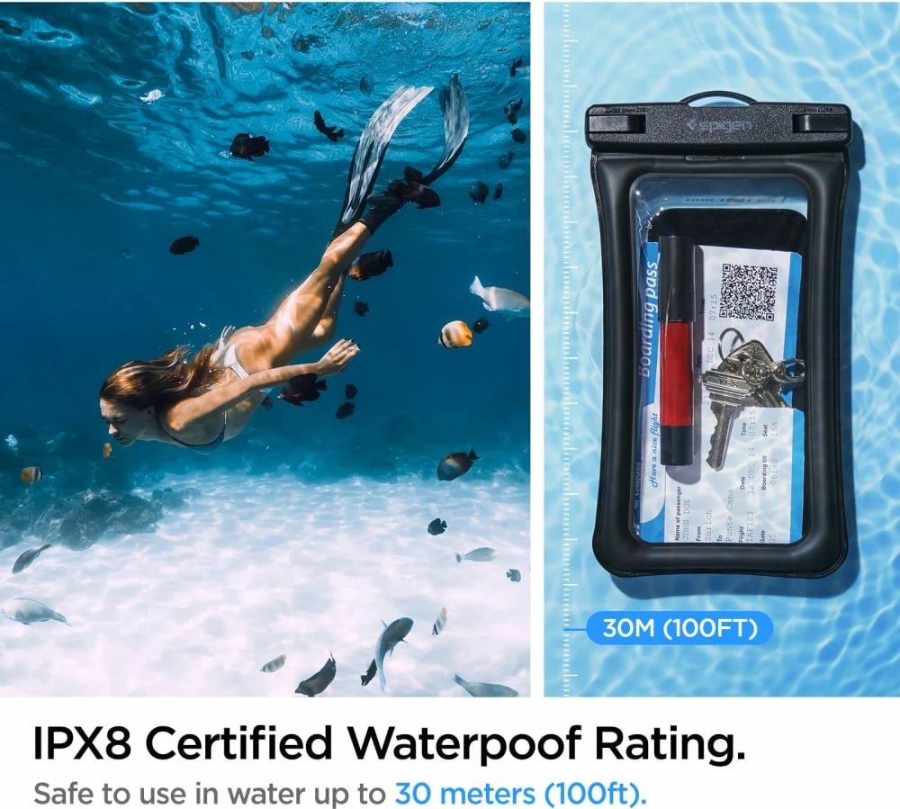 Mbështjellës Spigen Aqua Shield A610, për celular, IPX8, set 2 copë, i zi