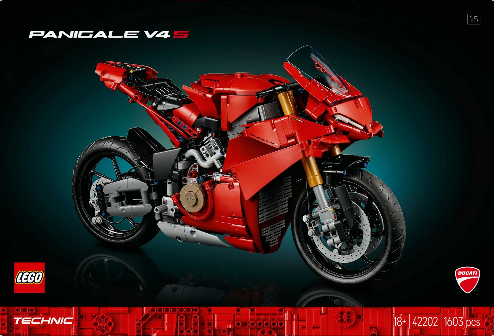 Set ndërtimi LEGO Ducati Panigale V4 S, 1603 copë, ngjyrë e kuqe