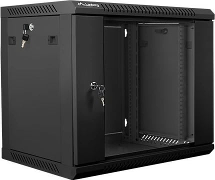 Kasë rrjeti Lanberg WF01-6409-10B, 19", 9U, xham, e zezë