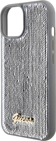 Mbështjellës Guess Sequin Script Metal për iPhone 15, argjend Mbështjellës Guess Sequin Script Metal për iPhone 15, argjend