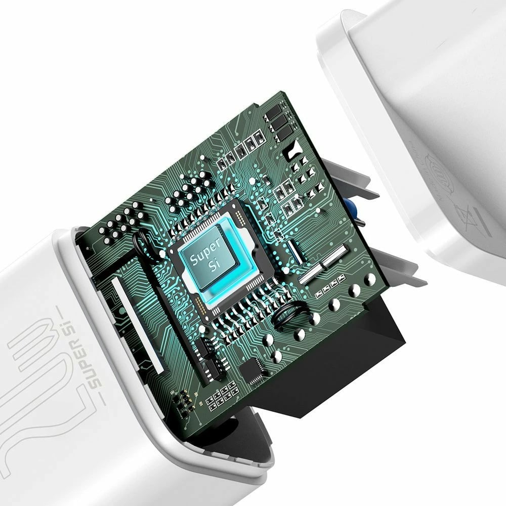 Karikues muri Baseus Super Si 1C me kabllo USB-C në Lightning 1m, 20W, Bardhë