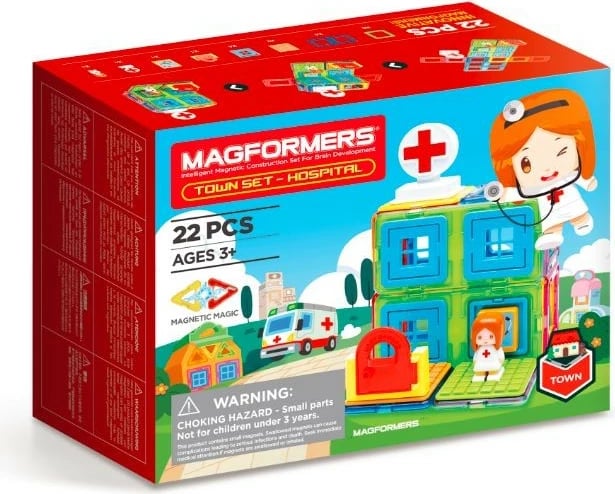 Set lodrash ndërtimi magnetike Magformers Town Hospital, 22 pjesë, shumëngjyrëshe