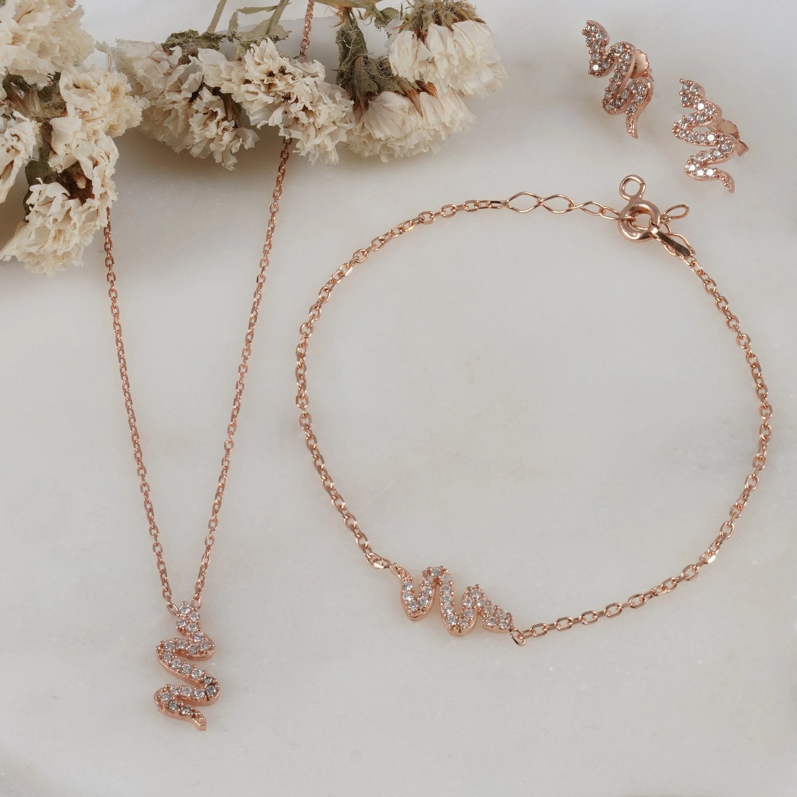 Set varëse, byzylyk e vathë argjendi, ngjyrë ari rozë, Jumeon, 10595ROS