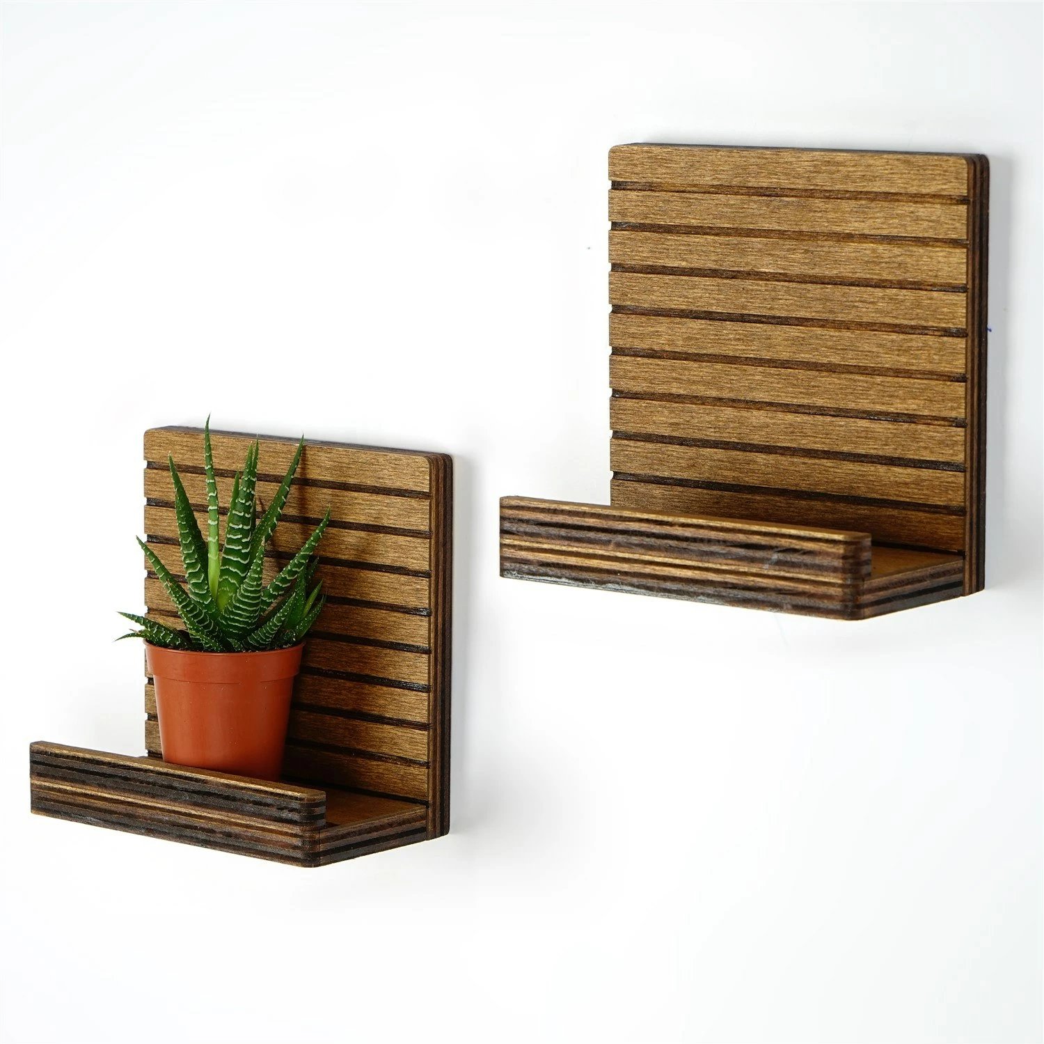 Raf muri, ngjyrë arre, Hanah Home, Raf263, 13x13x7cm (2 copë)