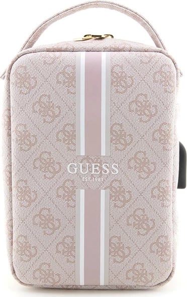 Çantë organizer Guess 4G Printed Stripes, rozë, me port USB