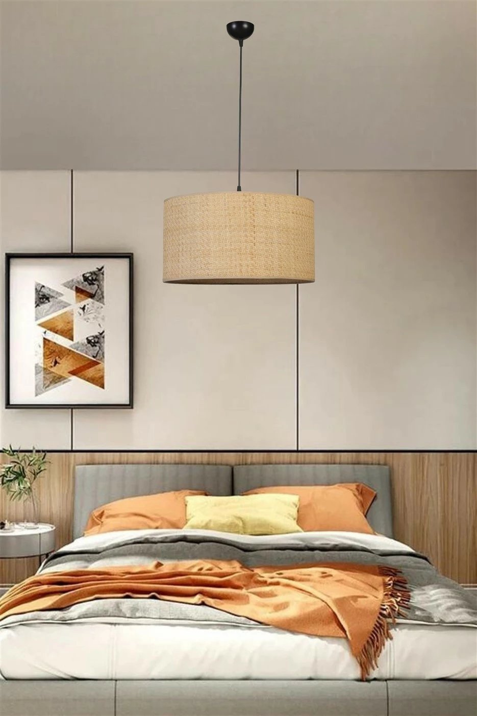 Llambë tavani Opviq, trup metalik, kapak bambuje, ngjyrë ari, e zezë, bezhë, 45x70cm