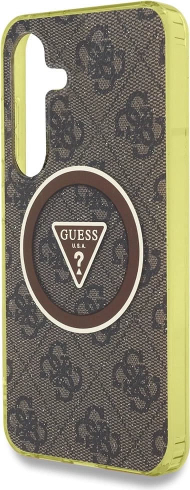 Mbështjellës Guess 4G Glitter Triangle Buttons MagSafe për Samsung Galaxy S25, Kafe Mbështjellës Guess 4G Glitter Triangle Buttons MagSafe për Samsung Galaxy S25, Kafe