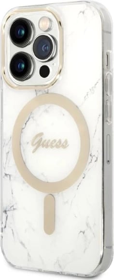 Mbështjellës Guess Marble me MagSafe dhe karikues wireless, për iPhone 14 Pro 6.1", Bardhë