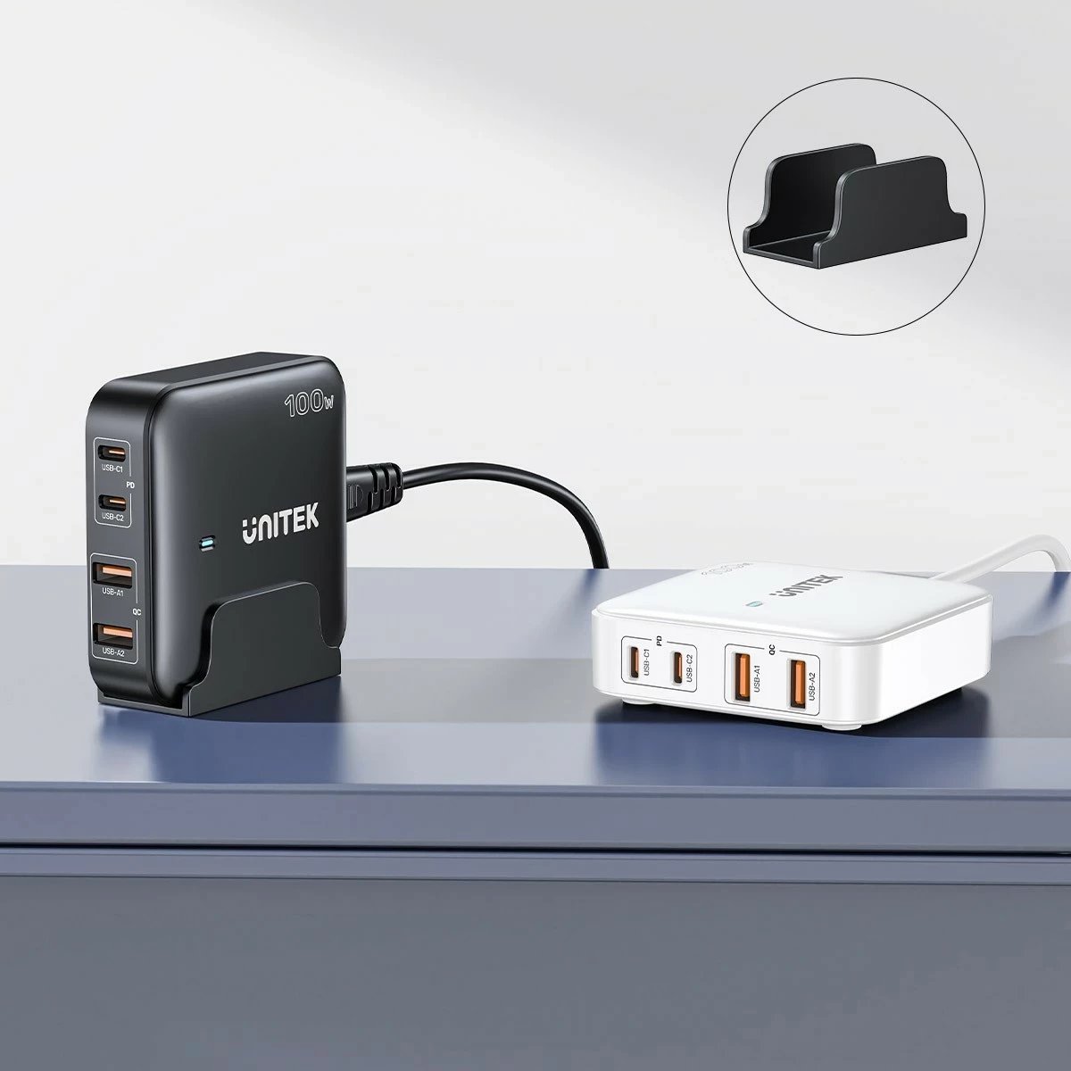 Karikues tavoline Unitek GaN 100W 2xUSB-A 2xUSB-C, bardhë Karikues tavoline Unitek GaN 100W 2xUSB-A 2xUSB-C, bardhë