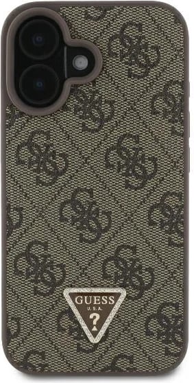 Mbështjellës Guess për iPhone 16, lëkurë, crossbody, kafe
