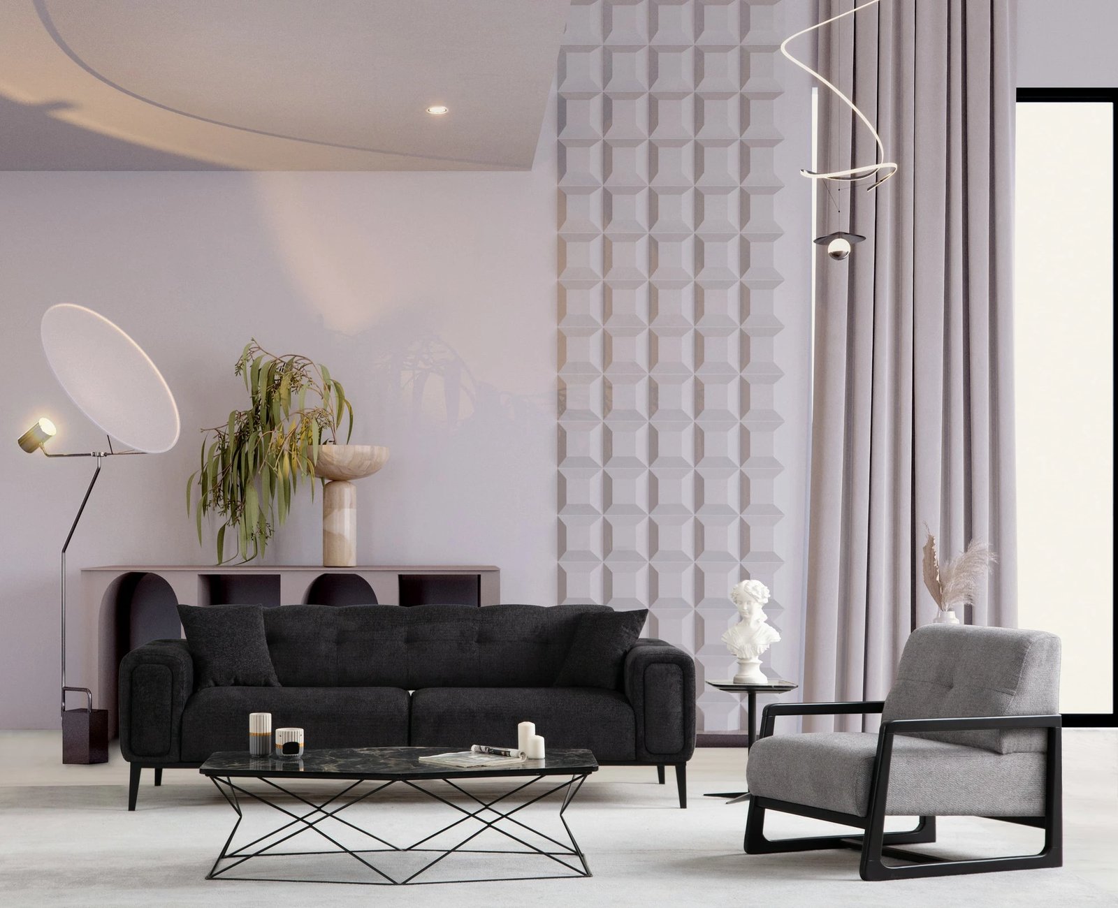 Divan-krevat treshe Athena, ngjyrë e zezë