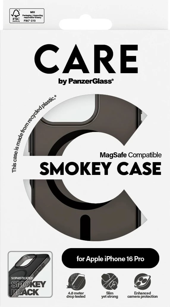 Mbështjellës PanzerGlass CARE Case Flagship Smokey MagSAFE për iPhone 16 Pro, zi