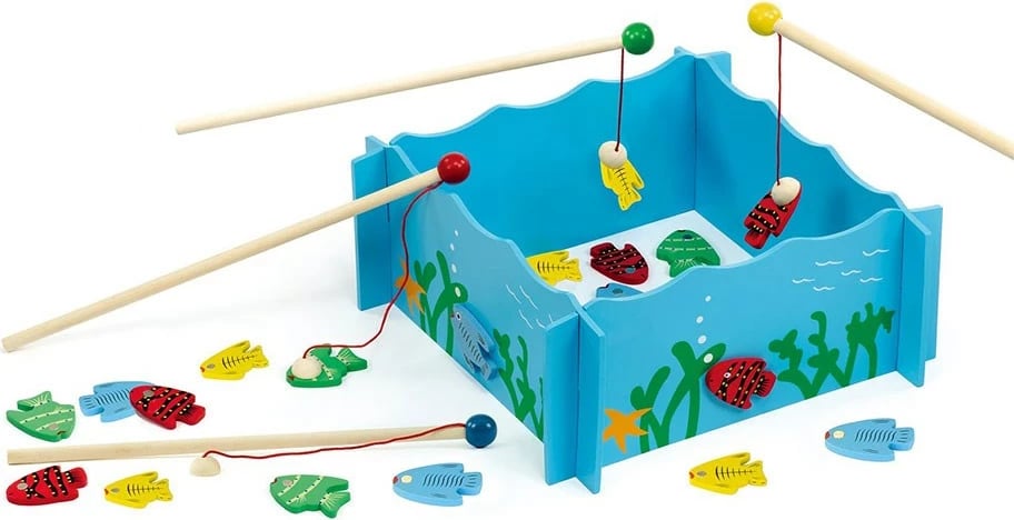 Lojë druri për kapje peshqish, Viga, Catching Fish, set 4 lojtarë, 4 kallama, 20 peshq, multingjyrës