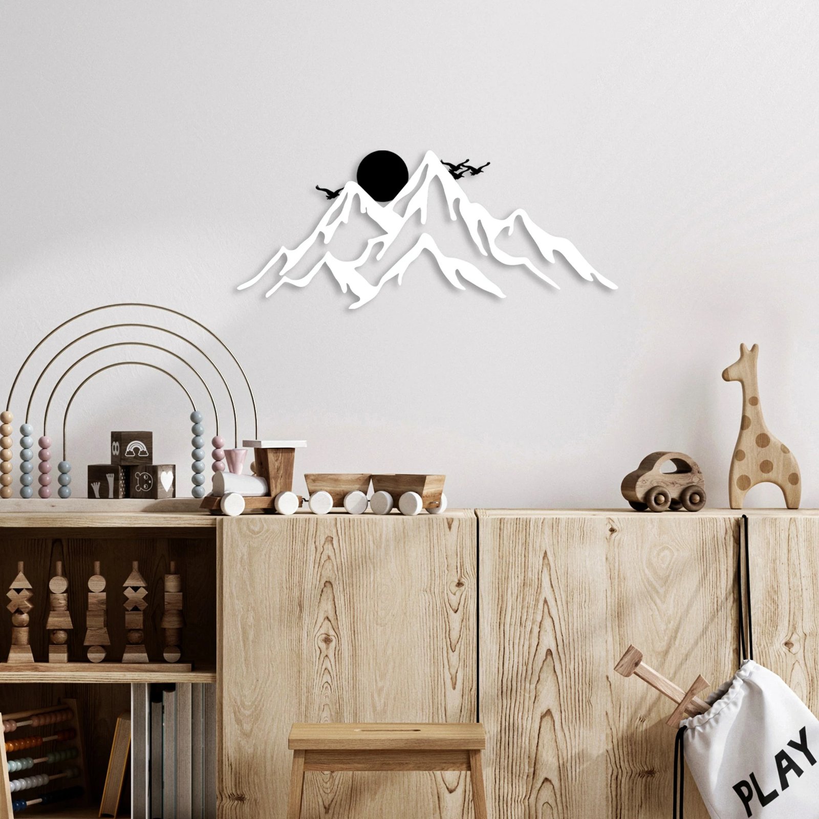 Aksesor muri dekorativ prej metali, Wallity, mal i plotë dhe male, 2 copë, ngjyrë e zezë dhe e bardhë, 50x21cm