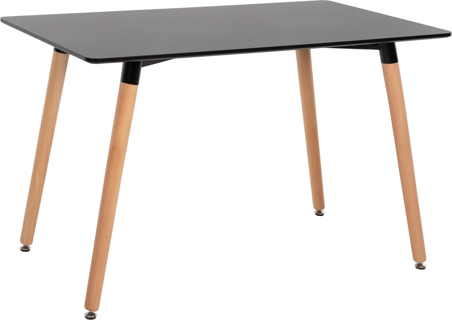 Tavolinë minimaliste për kuzhinë, MDF e zezë, këmbë druri ahu natyral, 120x60x74cm, FH8581.02