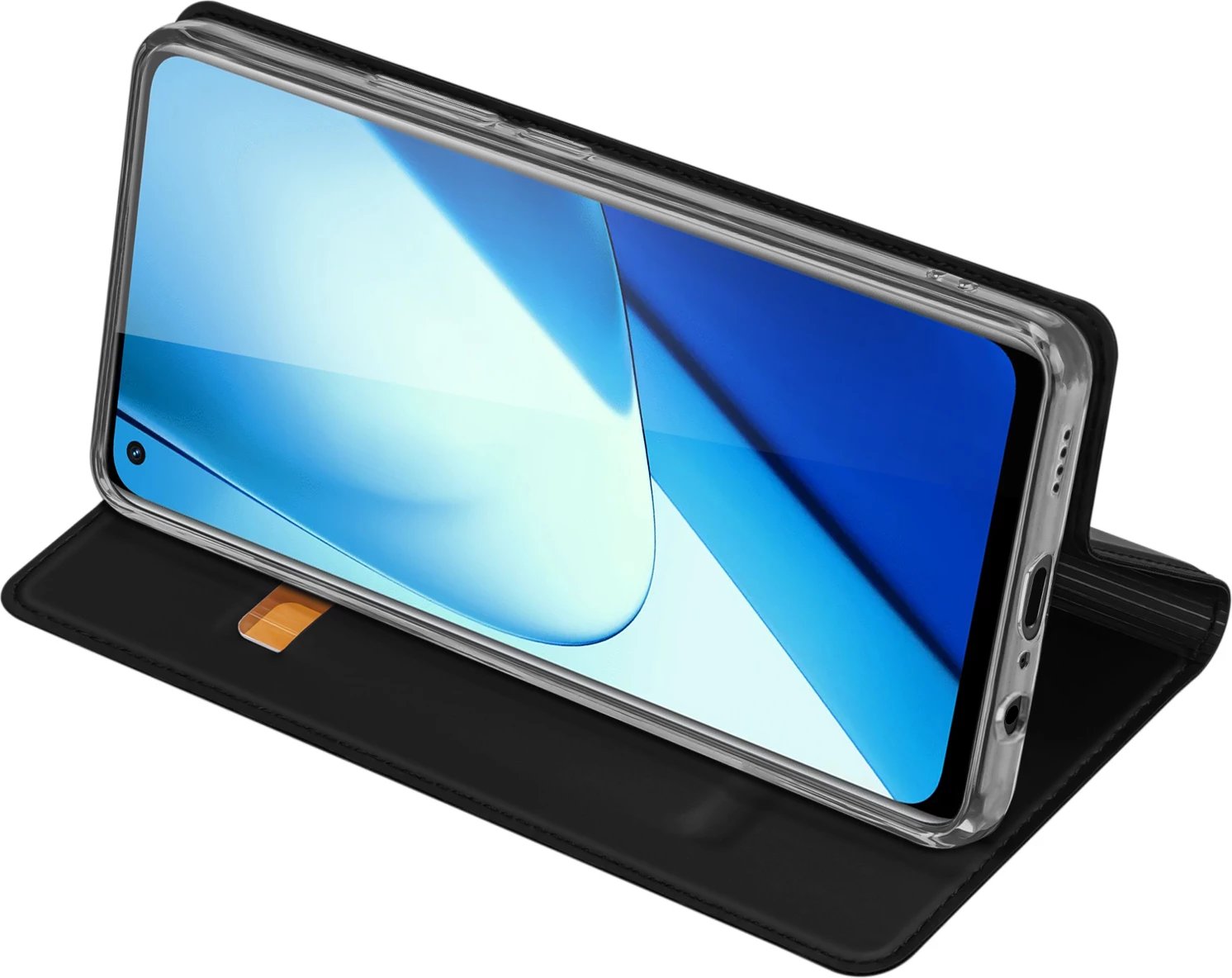 Mbështjellës Dux Ducis Skin Pro për Realme 11, me xhep kartelash dhe mbështetëse, i zi