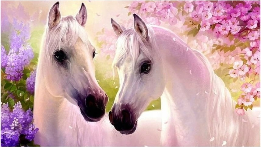 Set mozaik me diamante Norimpex, White Horses, 40x30cm, shumëngjyrësh