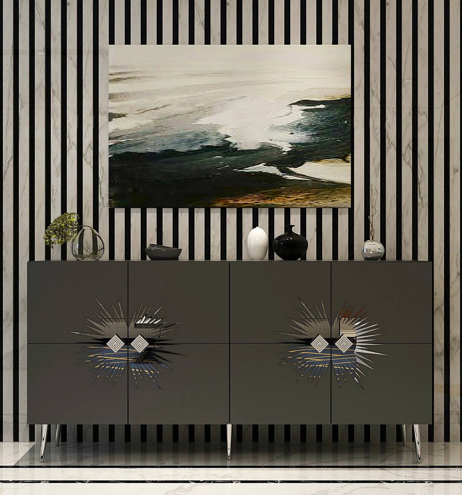 Konsolë Skye Decor, Nida KB150, antracit, argjend