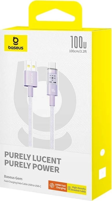 Kabllo Baseus Gem USB A në USB C, 1 m, 100 W, Lejla